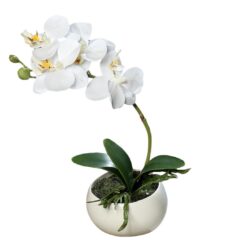 Orhidee artificiala alba in ghiveci ceramic – 25 cm