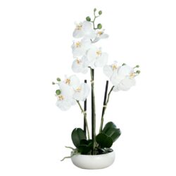 Orhidee artificiala alba in ghiveci ceramic – 36 cm