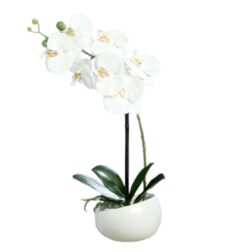 Orhidee artificiala alba in ghiveci ceramic – 40 cm
