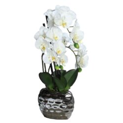 Orhidee artificiala alba in ghiveci ceramic – 50 cm