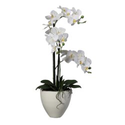 Orhidee artificiala alba in ghiveci ceramic – 70 cm