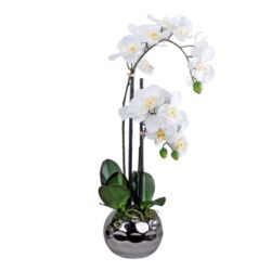 Orhidee artificiala crem in ghiveci ceramic – 50 cm