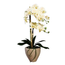 Orhidee artificiala galbena in ghiveci ceramic – 57 cm