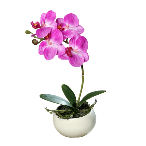 Orhidee artificiala mov in ghiveci ceramic – 25 cm