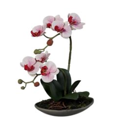 Orhidee artificiala roz-crem in ghiveci ceramic – 30 cm