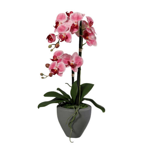 Orhidee artificiala roz-crem in ghiveci ceramic – 57 cm