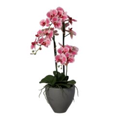 Orhidee artificiala roz-crem in ghiveci ceramic – 70 cm