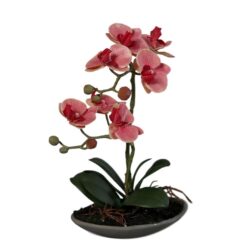 Orhidee artificiala roz-somon in ghiveci ceramic – 30 cm