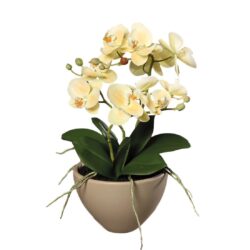 Orhidee artificiala somon in ghiveci ceramic – 35 cm