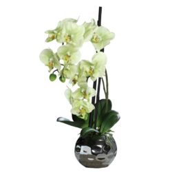 Orhidee artificiala verde-crem in ghiveci – 50 cm