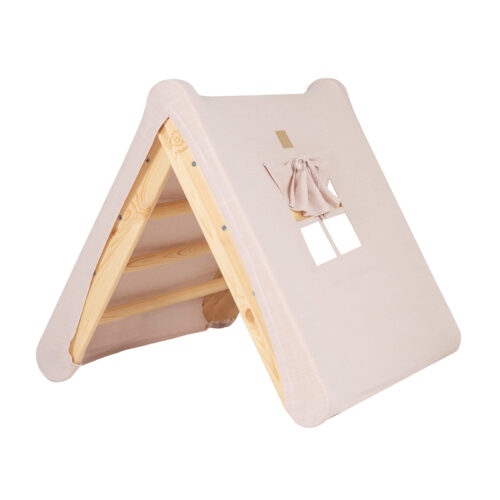 casuta tip cort pentru copii cu o scara de 60x61 cm pliabila lemn natur viscoza alb roz montessori meowbaby 685997