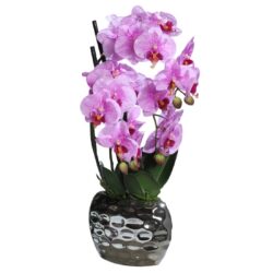 Orhidee artificiala roz in ghiveci ceramic – 50 cm