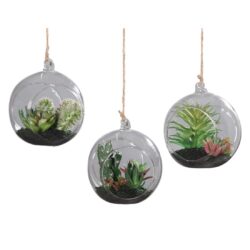 Set x3 plante suculente artificiale decorative in ghiveci de sticla – 13 cm