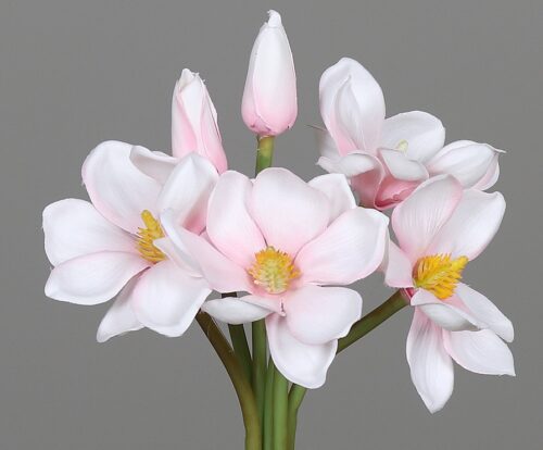 buchet x6 magnolia artificiala alb roz 28 cm 2065