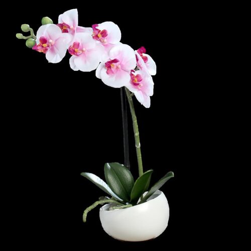 orhidee artificiala alb roz in ghiveci ceramic 40 cm 938