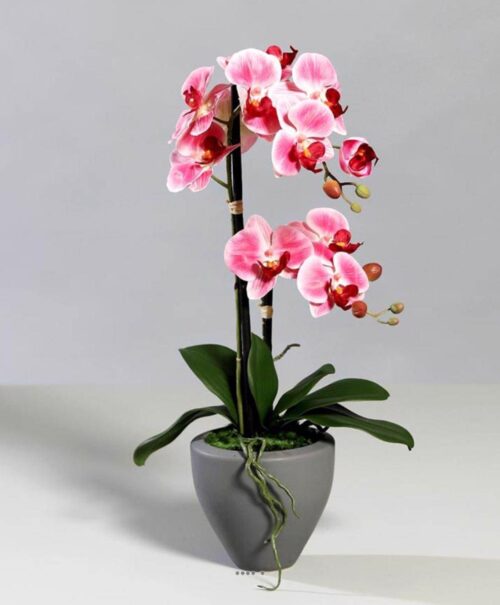 orhidee artificiala roz crem in ghiveci ceramic 1172