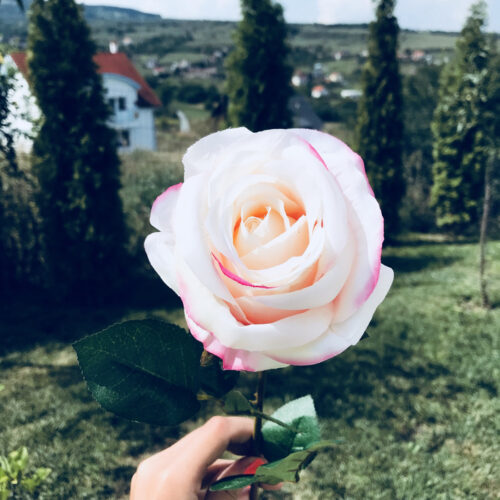 trandafir artificial alb roz 56 cm 679