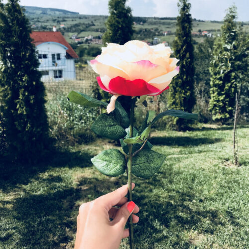 trandafir artificial roz somon 47 cm 757