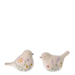 Decoratiune ceramica pasare cu flori 12x7x8.5 cm