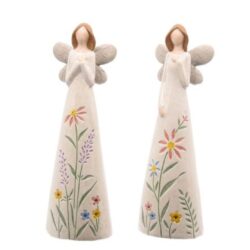 Figurina ceramica zana cu flori alb 25 cm