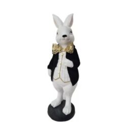 Figurina iepuras baiat costum negru alb 8x25 cm