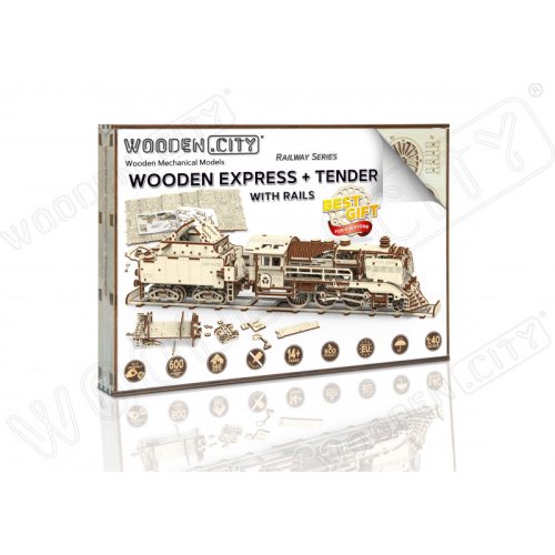 expres cu vagon pe sine puzzle mecanic 3d woodencity 3