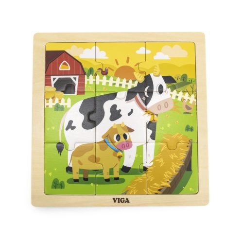 puzzle din 9 piese mari mama si puiul vaca viga 1