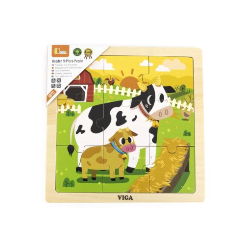 puzzle din 9 piese mari mama si puiul vaca viga