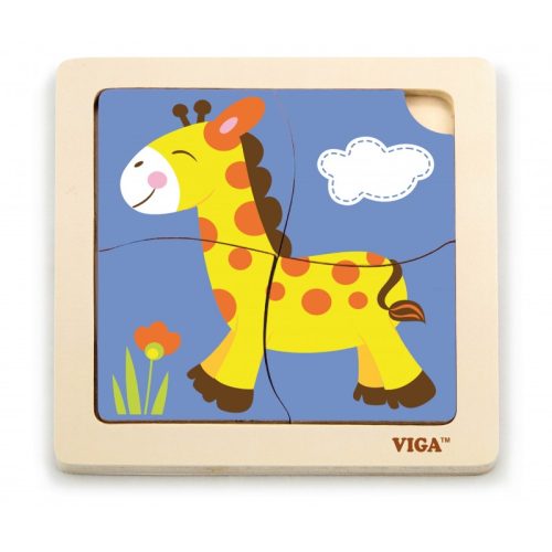 puzzle din lemn din 4 piese mari girafa 1