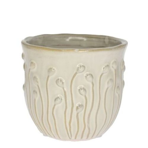 Ghiveci ceramica cu model flori bej 10.5x9.5 cm
