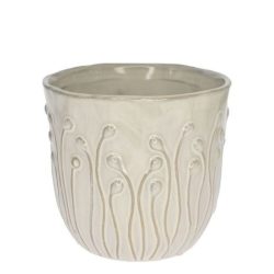 Ghiveci ceramica cu model flori bej 14x12.5 cm