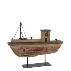 Decoratiune barca lemn antichizat baza metal 38x8x30 cm