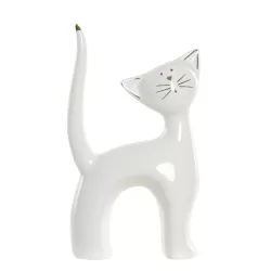Figurina portelan pisica alb auriu 13x20.8 cm