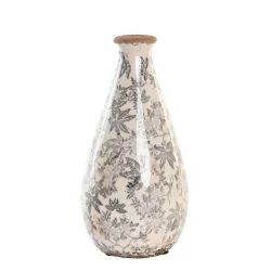 Vaza ceramica model floral alb gri 13x26 cm