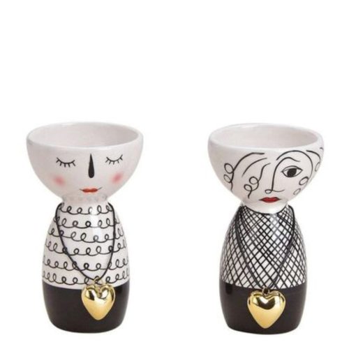 Vaza figura femeie cu pandantiv ceramica alb negru 6x11 cm