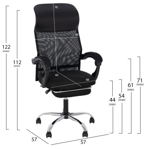 Scaun de birou cu baza cromata ergonomic negru 57x57x122 cm2