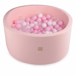 piscina uscata cu 250 de bile alb perlat transparent roz pastel meowbaby amour 90x30 cm roz deschis 452479