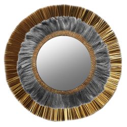 Oglinda de perete fibre de abaca nuanta negru auriu 105 cm