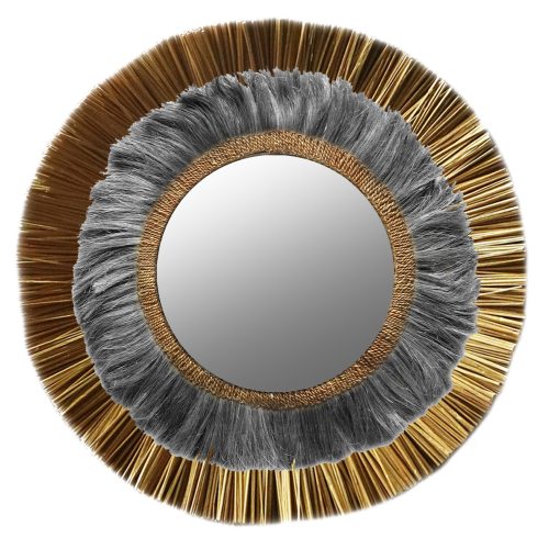 Oglinda de perete fibre de abaca nuanta negru auriu 105 cm