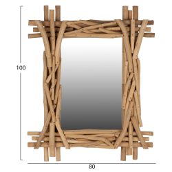 Oglinda de perete lemn masiv de teak natur 100x80 cm2