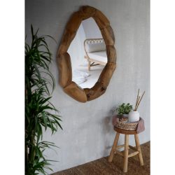 Oglinda de perete lemn masiv de teak nuanta natur 700x70 cm3