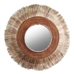 Oglinda rotunda din fibre de abaca nuanta naturala 60x5x60 cm