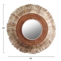 Oglinda rotunda din fibre de abaca nuanta naturala 60x5x60 cm2