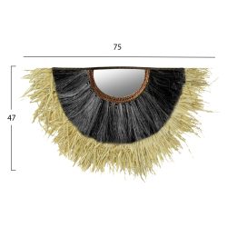 Oglinda semicirculara fibre de sisal abaca nuanta natur negru 75x3x47 cm2