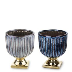 Ghiveci ceramica tip pocal albastru auriu 22.5x18.5 cm