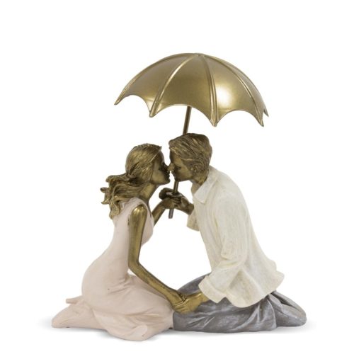 Figurina cuplu cu umbrela sezut auriu 17x16x5.5 cm