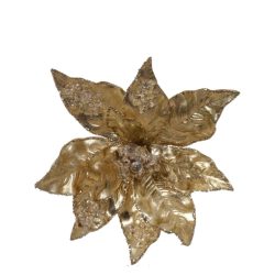Floare artificiala Poinsettia clips auriu 28x8 cm