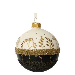 Glob sticla cu ornamente crem negru auriu 8 cm