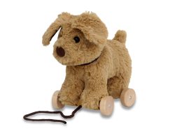 little bird told me dexter dog pull along toy cu roti detasabile golden labrador soft cuddly dog toy pentru copii 092543