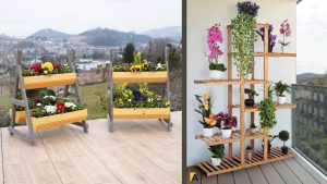 Rafturi din lemn pentru flori: Eleganta in gradina sau in casa ta